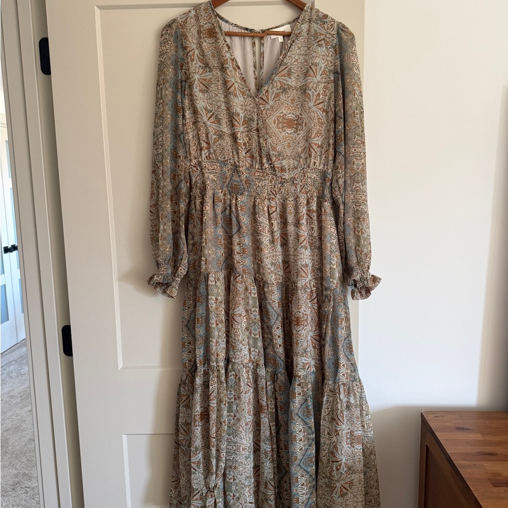 Bohme Floral Midi Dress in Cream and Brown
